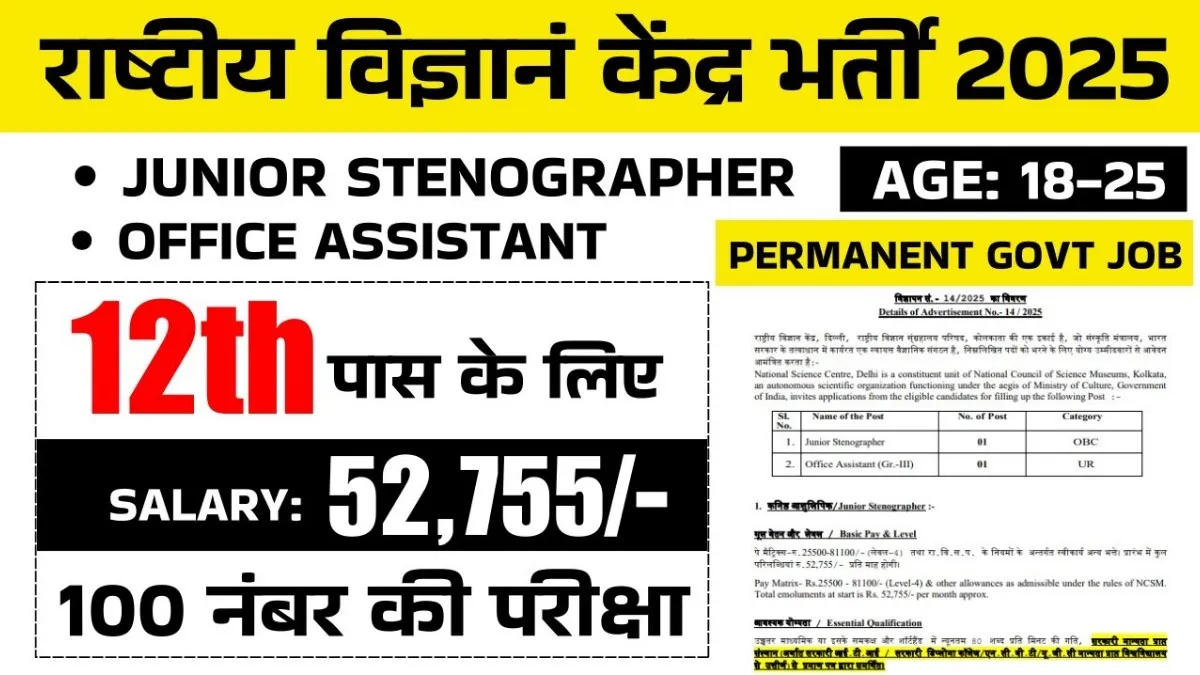 National Science Centre Recruitment 2025